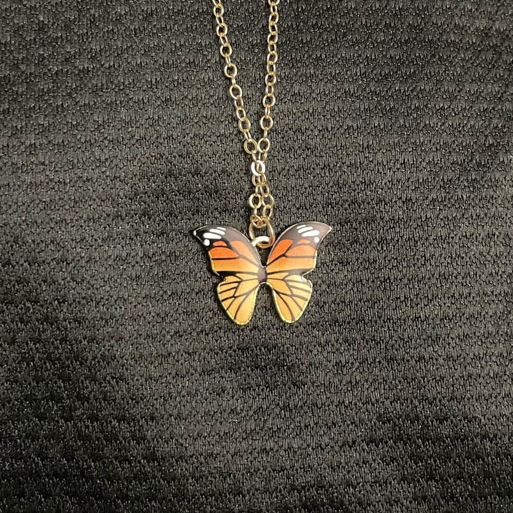 NWOT Girls Yellow Orange Multi-colored Butterfly Pendant Necklace